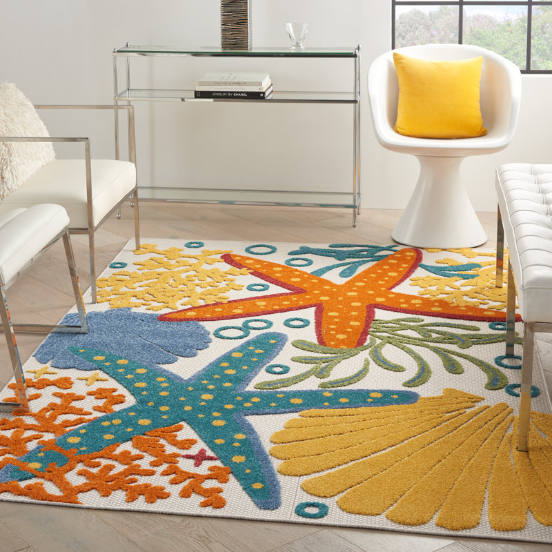 Beachcrest Home Aadvik Yellow/Orange/Green/Turquoise Indoor/Outdoor Rug